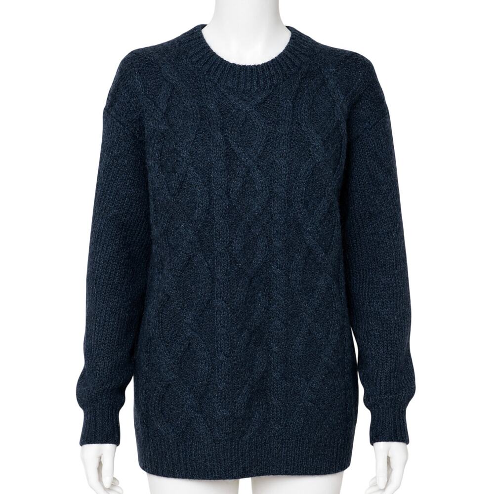Vintage Sweater S Black Mohair Wool Blend Cable Knit Academia Preppy Old Money